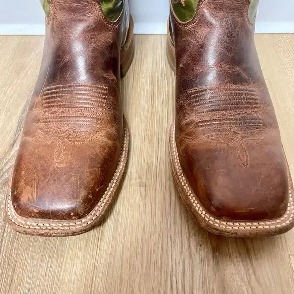 Justin Mens Square Toe Casual Work Boots Brown Green Size 11.5 D - style BR307 - Picture 9 of 14